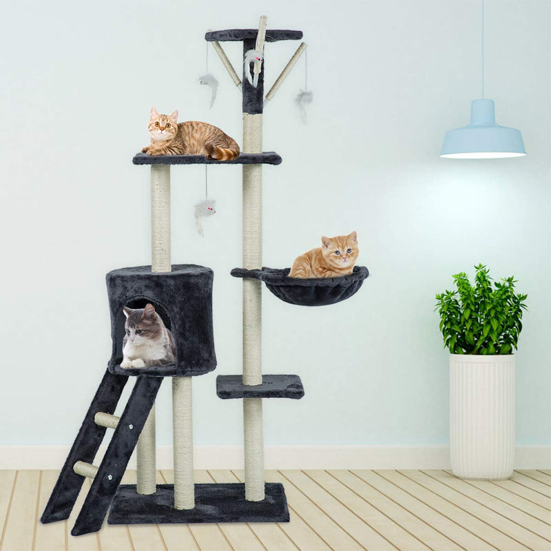 56 inches Multi-Level Cat Tree Condo Deluxe Cat Tower Kitten Play House (Free Gifts)