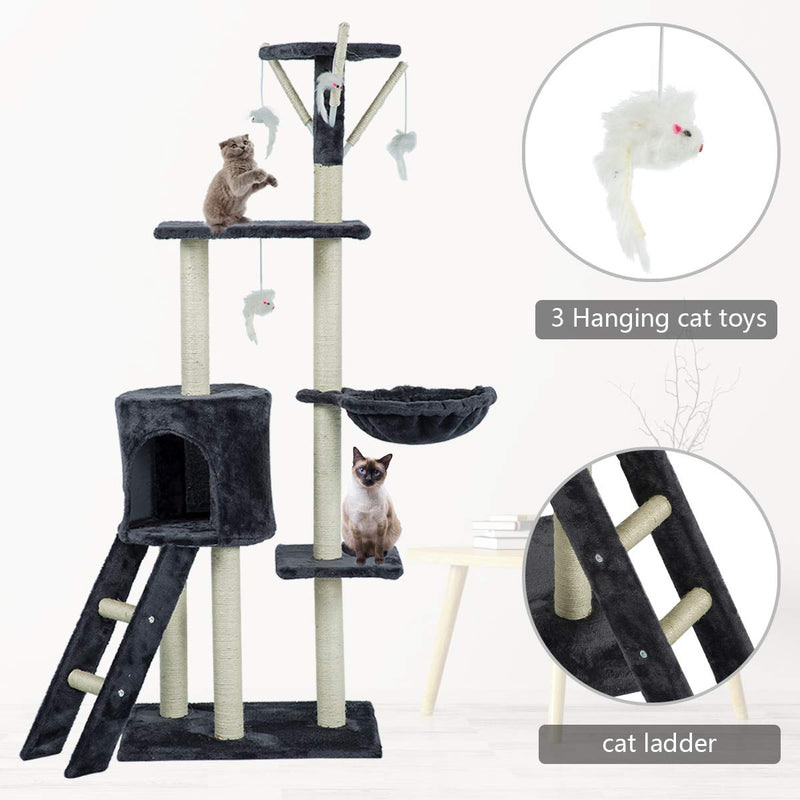 56 inches Multi-Level Cat Tree Condo Deluxe Cat Tower Kitten Play House (Free Gifts)