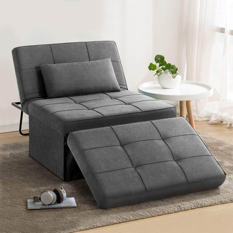 Folding Ottoman Sleeper Guest Bed, 4 in 1 Multi-Function Adjustable Guest Sofa Chair Sofa Bed with Pillow, Dark Gray