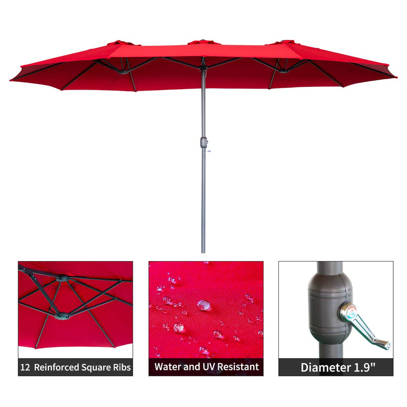 15x9ft Outdoor Patio Umbrella Double-Sided Market Sunbrella with Crank Air Vents, Red