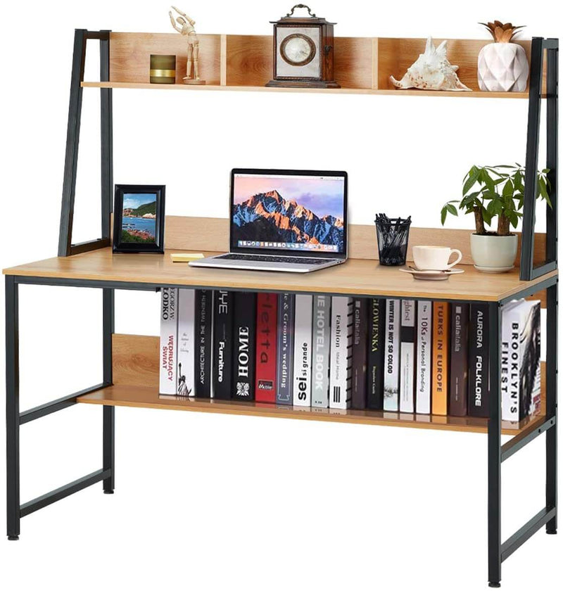 55'' Computer Desk Table Workstation Desk with Hutch & Bookshelf, Walnut