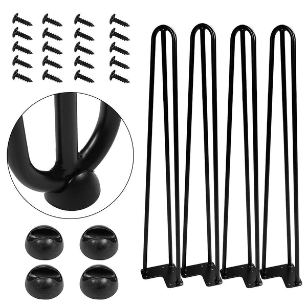 28" Black Hairpin Legs, 1/2" Diameter, Set for 4 Heavy Duty 3 Rods Table Legs