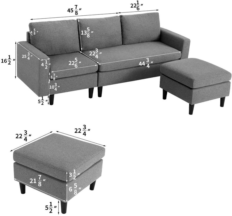 Esright Small Gray Sectional Sofa Couch Small 3 Piece Living Room Convertible Couch Linen Fabric L-Shape Couch with Chaise Lounge for Small Space Apartment, Gray