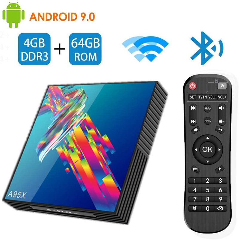 Android 9.0 Smart TV Box, Player Media 6K Resolution 4GB RAM 64GB ROM, RK3318 Chip Quad Core 64-bit, 2.4Ghz+5Ghz WiFi HDMI2.0 USB3.0 Support TF Card