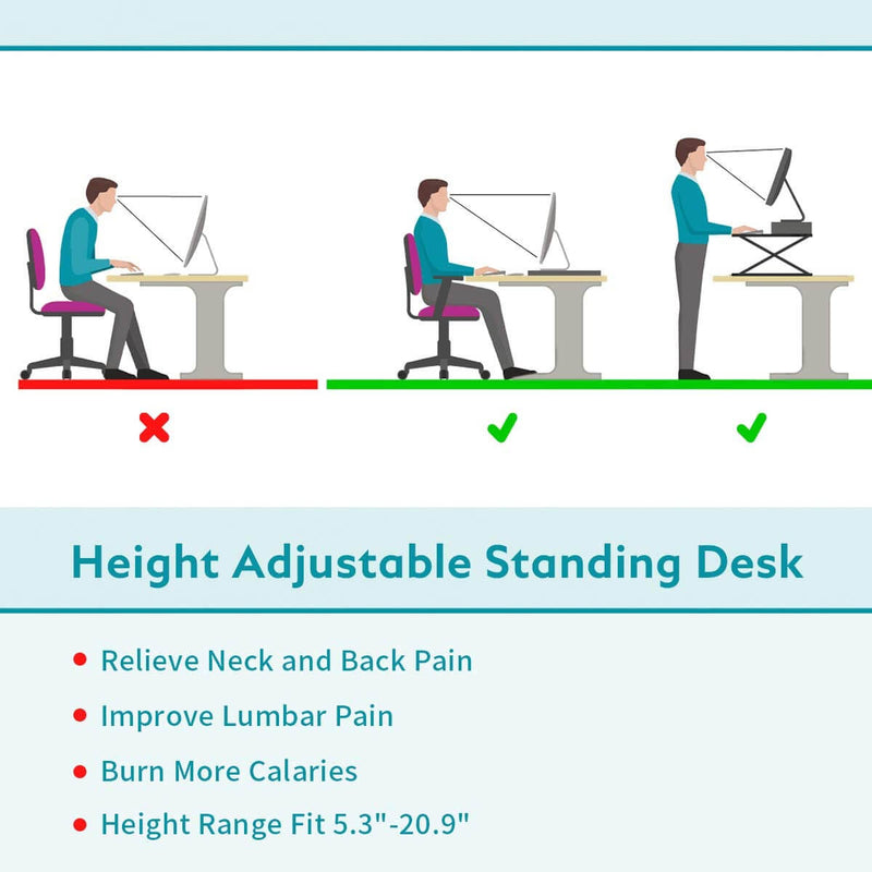 Stand Up Desk Converter 32 Inches Standing Desk Riser, Height Adjustable Home Office Desk with Deep Keyboard Tray for Laptop, White