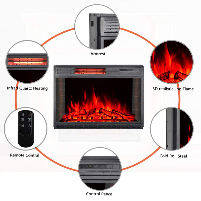28"Electric Fireplace Insert, Recessed Mounted Electric Fireplace Heater with Remote Control,Black