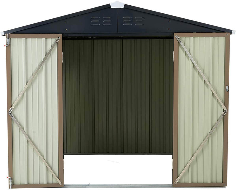 8' x 6' Outdoor Metal Storage Shed, Steel Garden Backyard Sheds with Double Door & Lock, Utility Tool Storage, Gray and Black