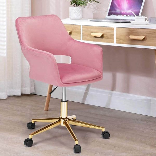 Homhum Desk Chair, Plush Velvet Office Chair for Home or Office, Modern, Comfortble, Nice Task Chair for Computer Desk (Golden-Pink)