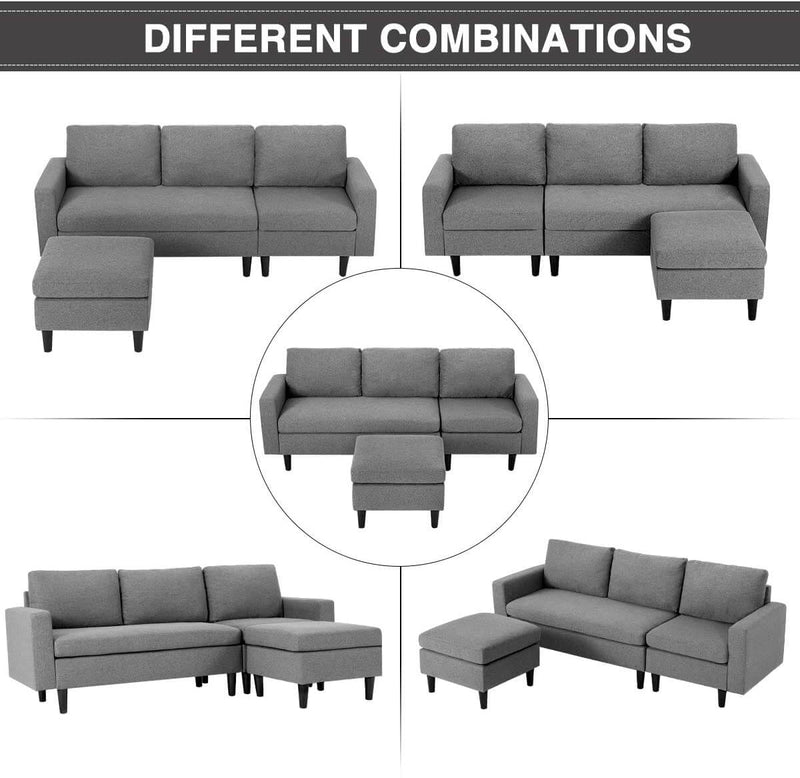 Convertible Couch Sectional Sofa Couch Modern Linen Fabric L-Shape Couch, 3 Piece Living Room Furniture Sets with Chaise Lounge, Dark Gray