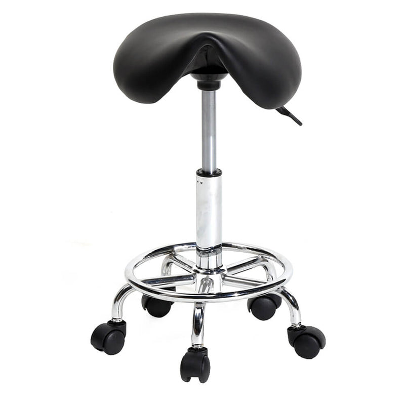 Saddle Stool Rolling Chair for Medical Massage Salon Kitchen Spa Drafting, Adjustable Hydraulic Stool with Foot Rest - Black