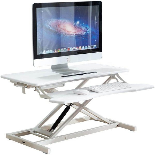 Stand Up Desk Converter 32 Inches Standing Desk Riser, Height Adjustable Home Office Desk with Deep Keyboard Tray for Laptop, White