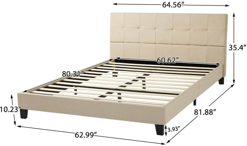 Platform Bed Frame, Queen Size Linen Fabric Bed Frame with Wood Slats Support, Upholstered Platform Bed Mattress Foundation,Easy Assembly (Queen Size/Beige)