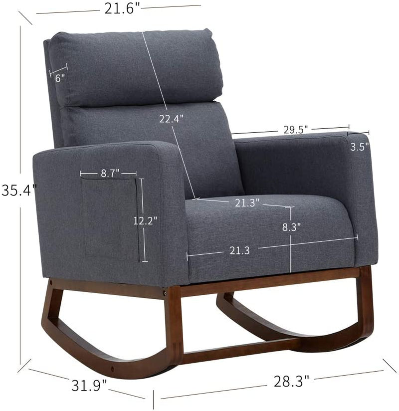 Rocking Chair, Living Room Rocker Lounge Chair Relax Chair with Fabric Padded Seat, Gray