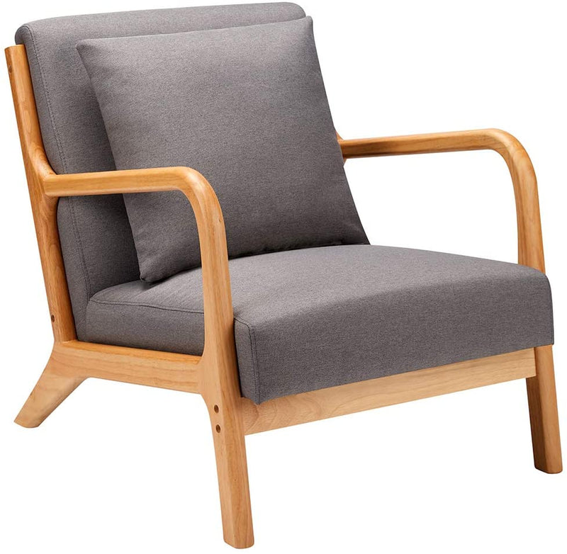 Mid Century Accent Chair Wood Frame Madison Charcoal Lounge Chair Fabric Club Chair Grey