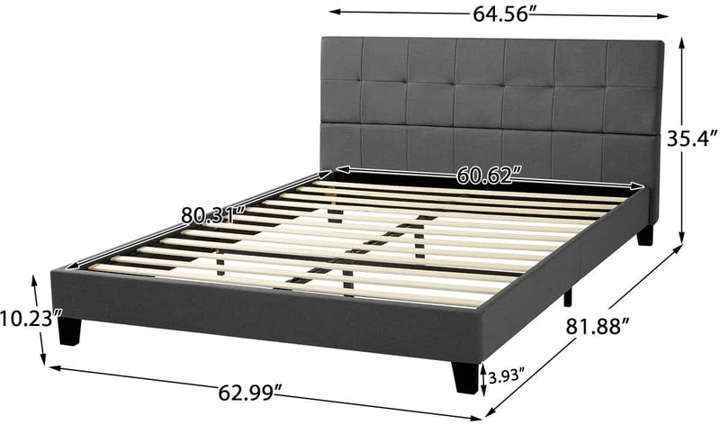 Platform Bed Frame, Queen Size Linen Fabric Bed Frame with Wood Slats Support, Upholstered Platform Bed Mattress Foundation, Easy Assembly (Queen Size/Dark Gray)