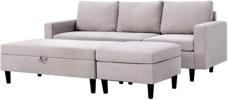 Sectional Sofa with Ottoman and Chaise Lounge, 3-Seat Living Room Furniture Sets, L-Shape Couch Sofa for Living Room,Light Gray