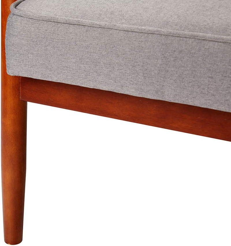 Mid-Century Retro Fabric Loveseat Accent Chair Tufted Back Living Room Sofa Wooden Arm Chair Grey