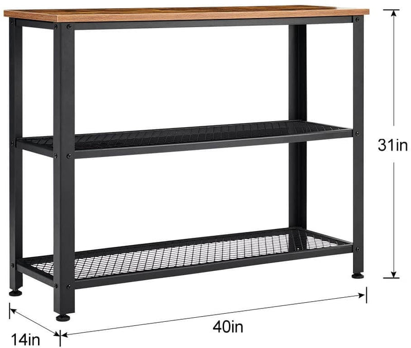 Industrial Console Table, Hallway Table with 2 Mesh Shelves, Sofa Table for Living Room Bedroom Entryway Study Balcony Hallway Workshop, Easy Assembly