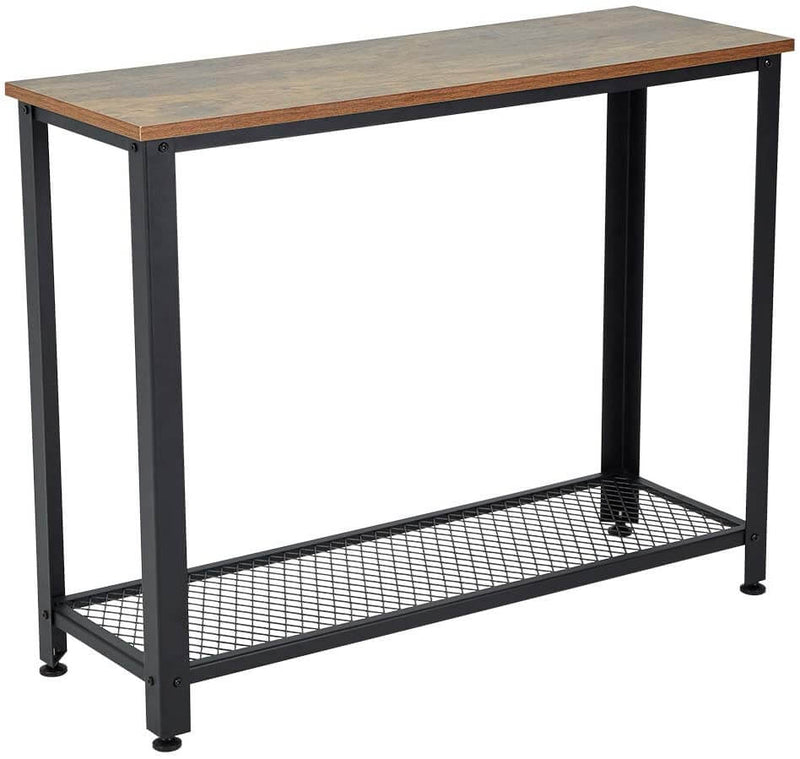 Industrial Console Table, 2 Layer Wooden Entryway Storage Table, Sofa Table with Metal Frame, for Living Room, Hallway