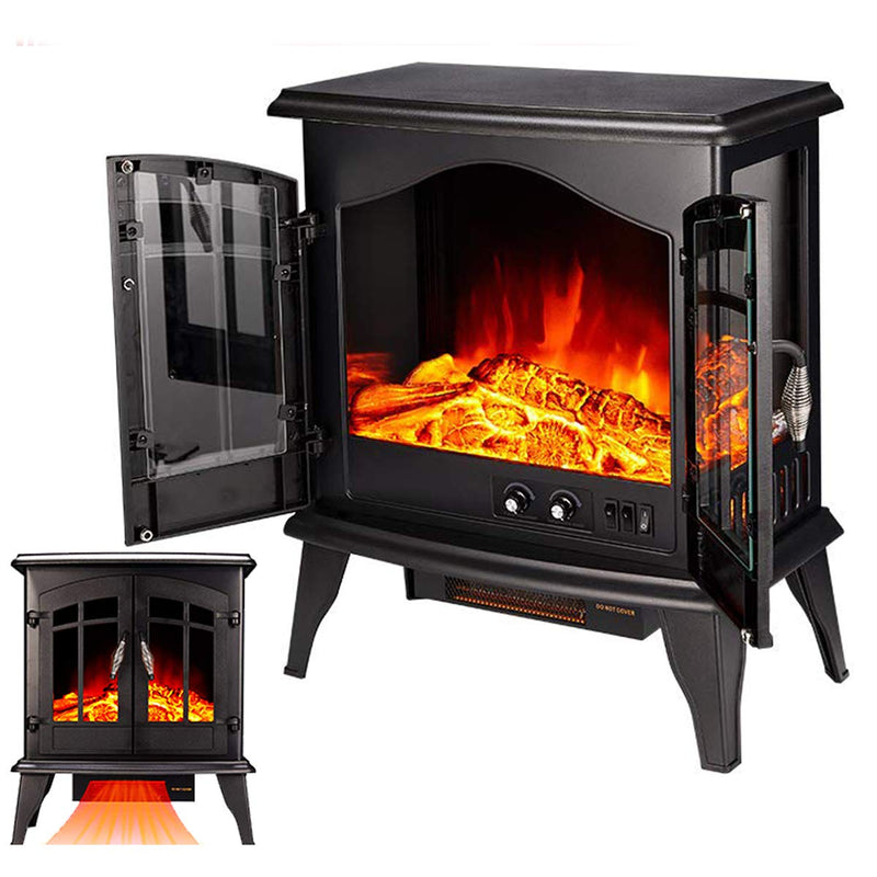 Decors-A Electric Fireplace Heater,23" Freestanding Portable Electric Stove Heater with Realistic Log Frame,Black