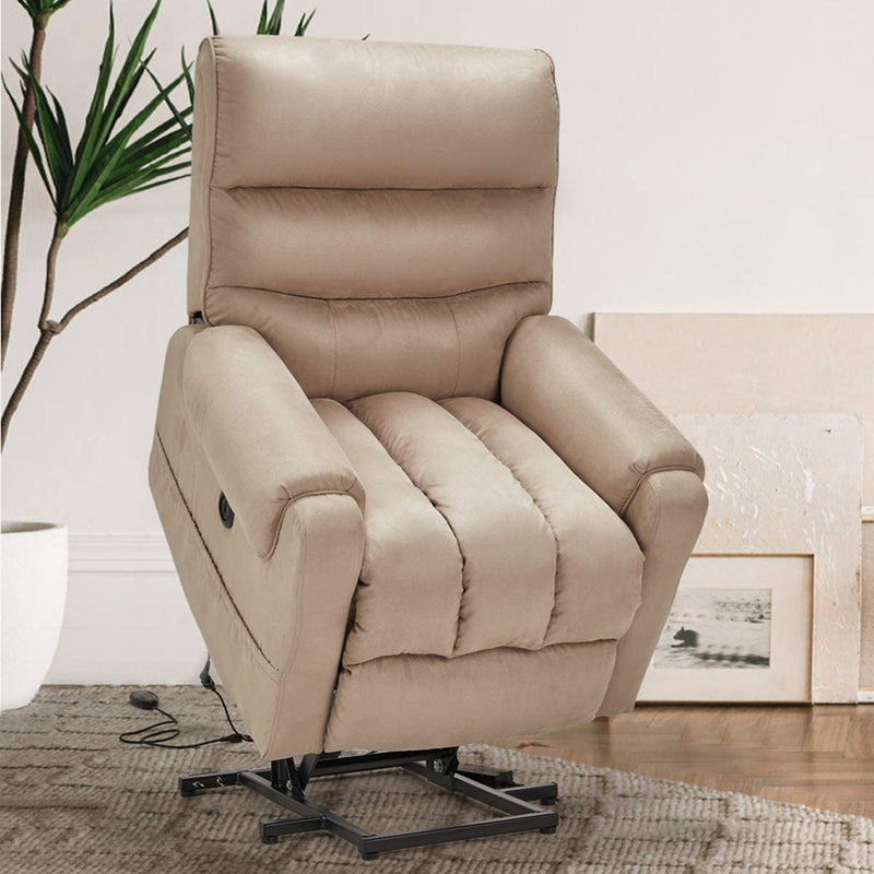 Electric Power Lift Recliner Chair Recliner Sofa for Elderly, Microfiber Recliner Chair with Heated Vibration Massage, 2 Side Pockets and USB Ports, Beige