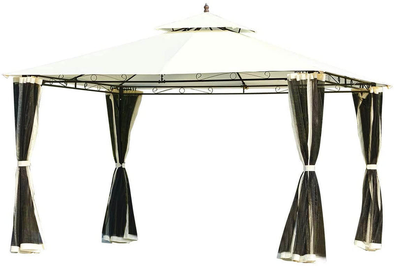 10 x 12 FT Double-Roof Softtop Gazebo Canopy, Outdoor Steel Frame Gazebo with Mosquito Netting, Cream
