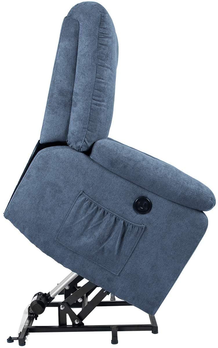 Power Lift Microfiber Electric Recliner Chair with Heated Vibration Massage Sofa Fabric Living Room Chair with Side Pockets, USB Charge Port & Massage Remote Control, Blue