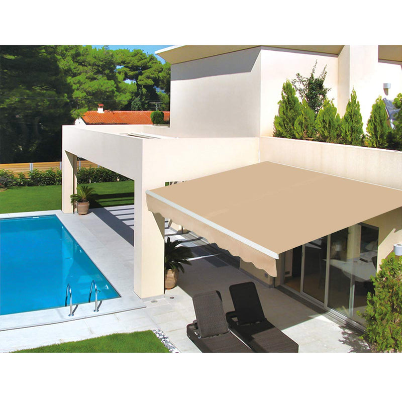 Patio Awning Retractable Sun Shade with Manual Crank Handle Beige