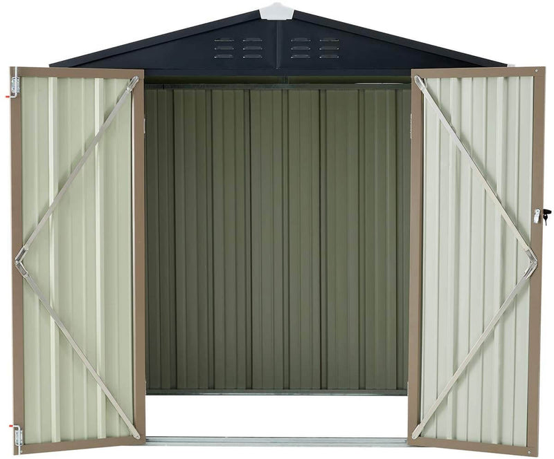 6' x 4' Outdoor Metal Storage Shed, Steel Garden Backyard Sheds with Double Door & Lock, Utility Tool Storage, Gray and Black