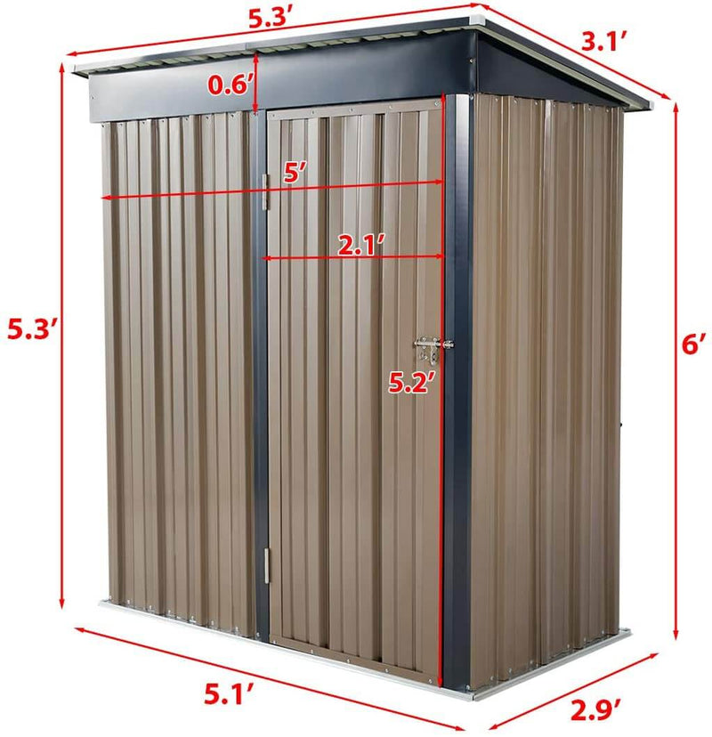 5' x 3' Outdoor Metal Storage Shed, Steel Garden Backyard Sheds with Single Door & Lock, Utility Tool Storage, Gray and Black
