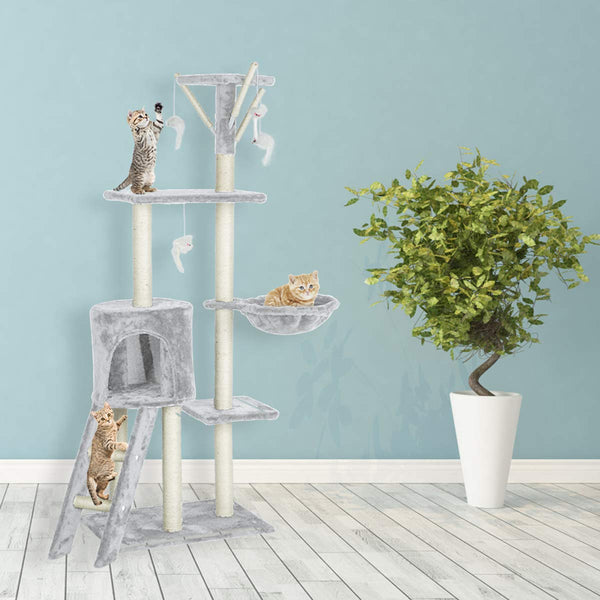 56 inches Multi-Level Cat Tree Condo Cat Deluxe Cat Tower Kitten Play House (Free Gifts)