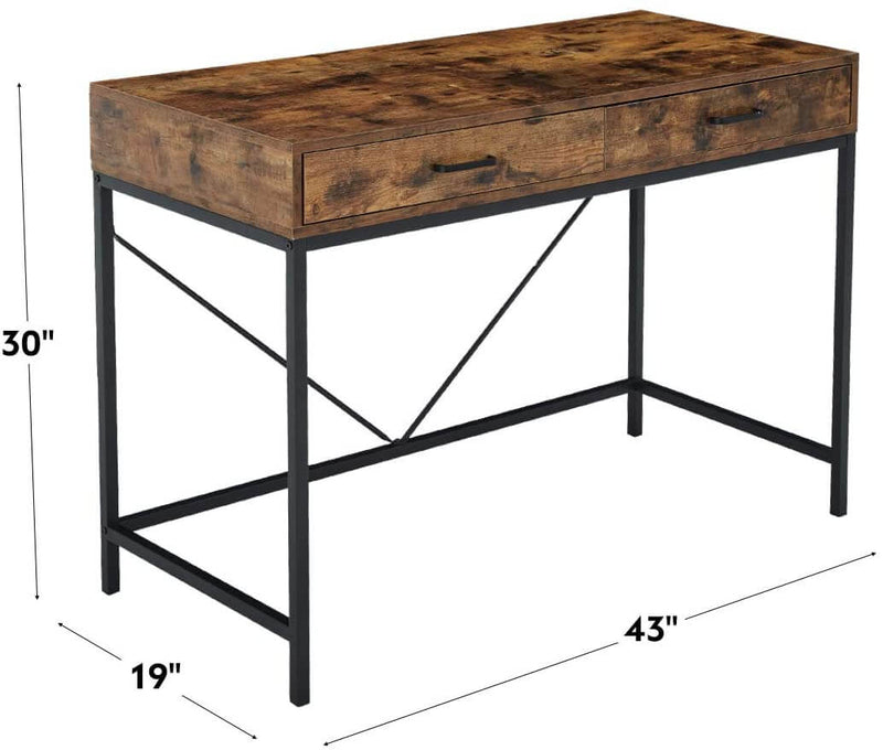 Industrial Computer Desk, Writing Study Table with 2 Drawers,Notebook PC Workstation,Wood Desktop Black Steel Frame, for Home,Office