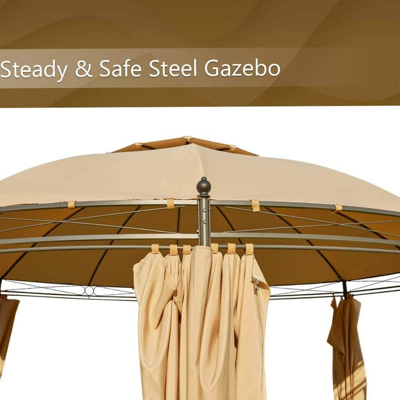 11.5ft Outdoor Patio Softtop Gazebo Steel Frame Round Gazebo Canopy Anti-UV Dome with Ground Stake & Removable Curtains, Beige