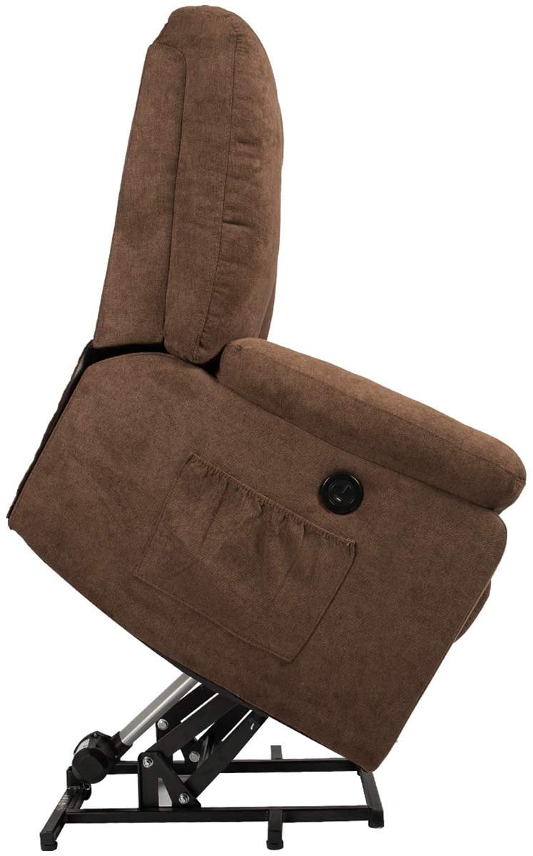 Microfiber Power Lift Electric Recliner Chair with Heated Vibration Massage Sofa Fabric Living Room Chair with 2 Side Pockets, USB Charge Port & Remote Control, Brown