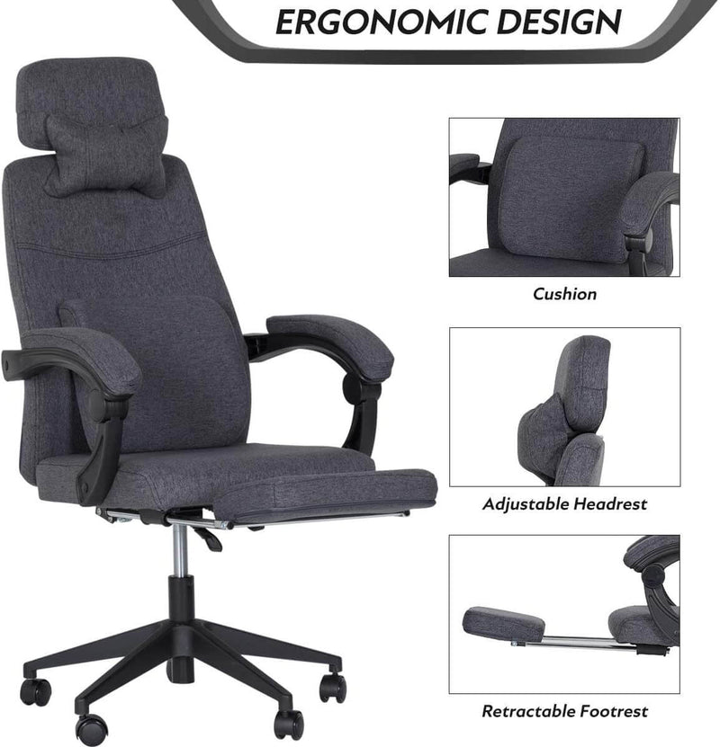 Ergonomic Office Chair, High Back Adjustable with Footrest and Headrest Desk Chairs with Flip Up Armrests and Lumbar Support, Dark Gray