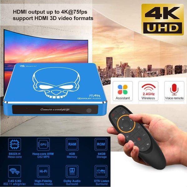 Fi Lossless Sound TV Box with Dolby Audio DTS Listen Amlogic S922X-H Android 9.0 4GB 64GB Voice Remote