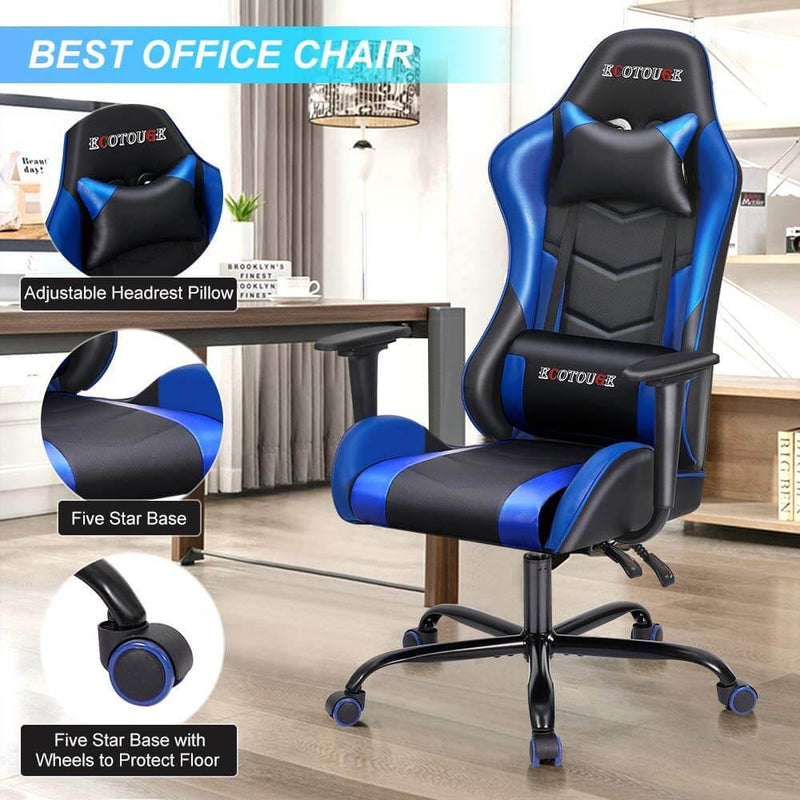 Gaming Chair Massaging Office Chair Racing Computer Chair Ergonomic Desk  Chair with Lumbar Support Footrest Armrest Headrest Task Chair High Back  PU，Blue 