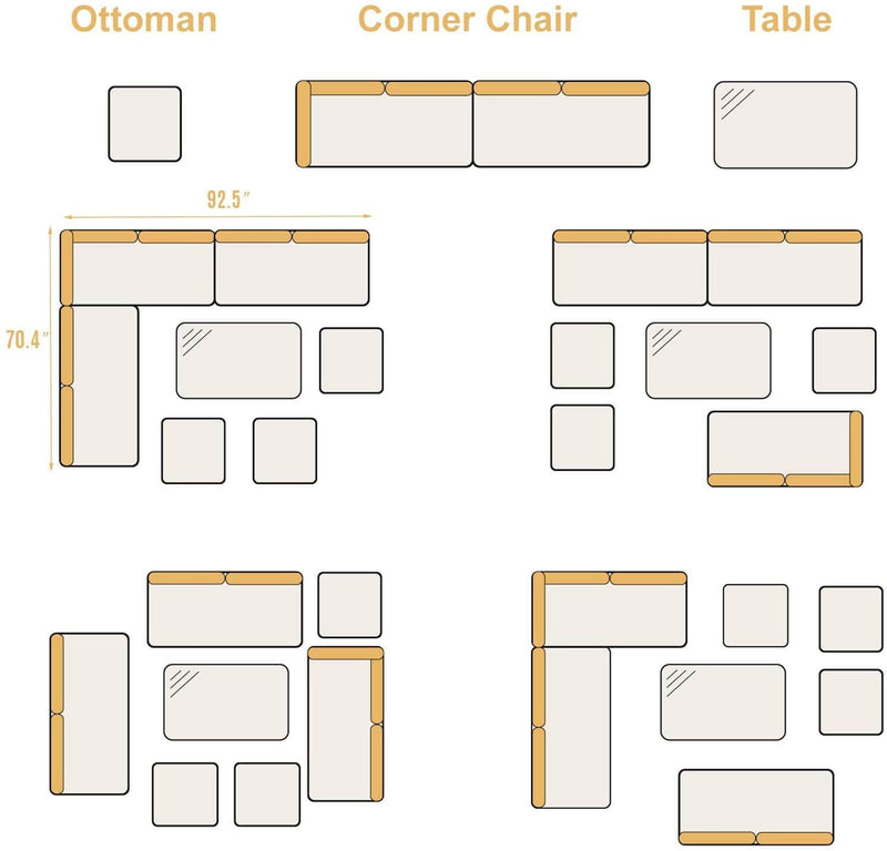 7 Pcs Patio Rattan Sectional Sofa Outdoor Dining Set with Ottoman
