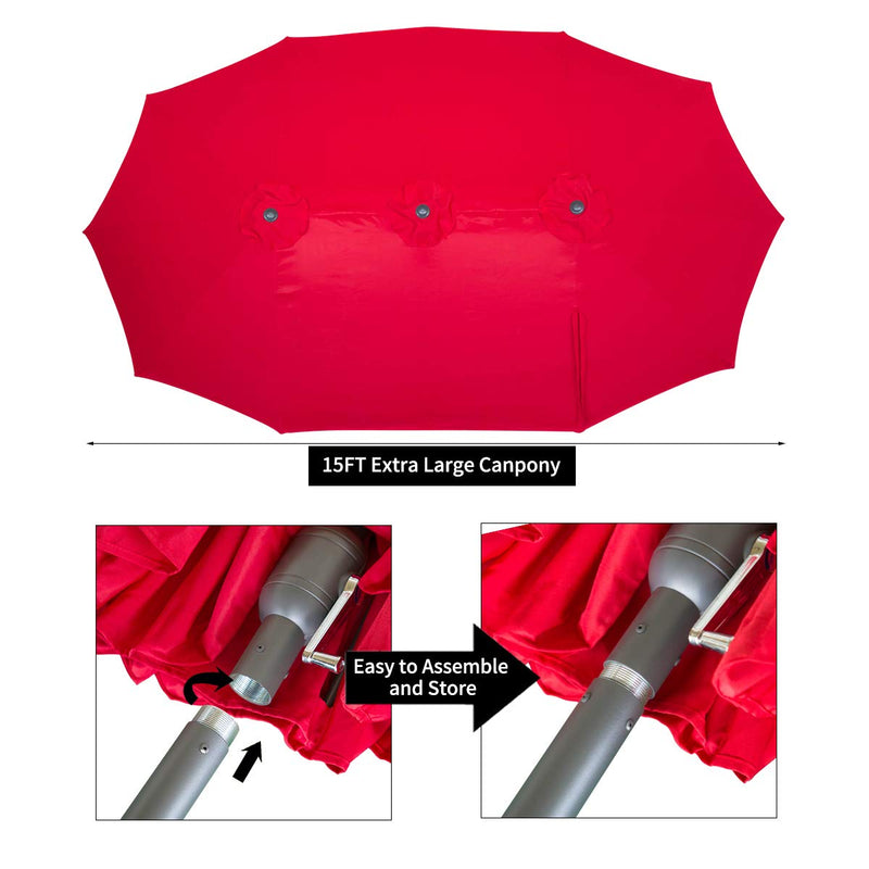 15x9ft Outdoor Patio Umbrella Double-Sided Market Sunbrella with Crank Air Vents, Red
