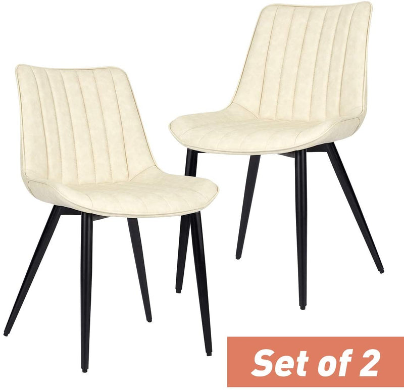 Faux Leather Dining Chairs Set of 2 Modern Leisure Upholstered Chair Beige
