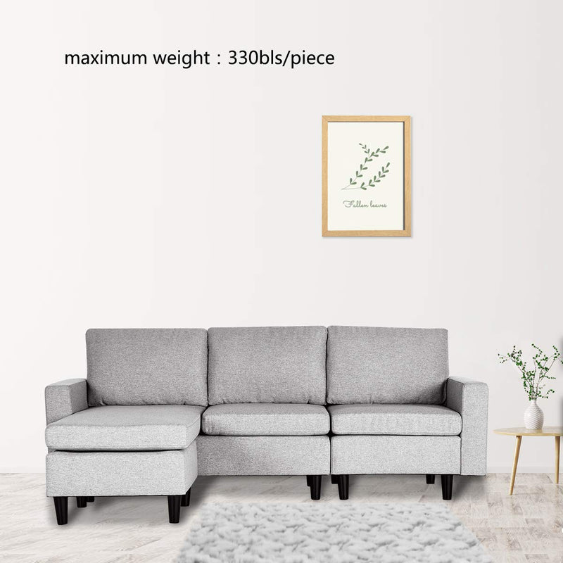 Convertible Sectional L-Shaped Sofa Couch with Modern Linen Fabric Light Grey