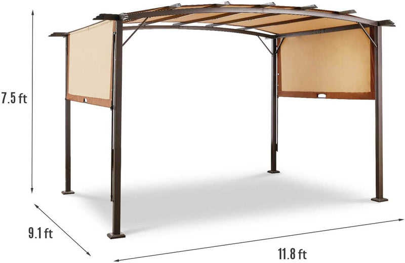 Outdoor Steel Pergola with Retractable Canopy Sun Shades for BBQ, Party, Beach