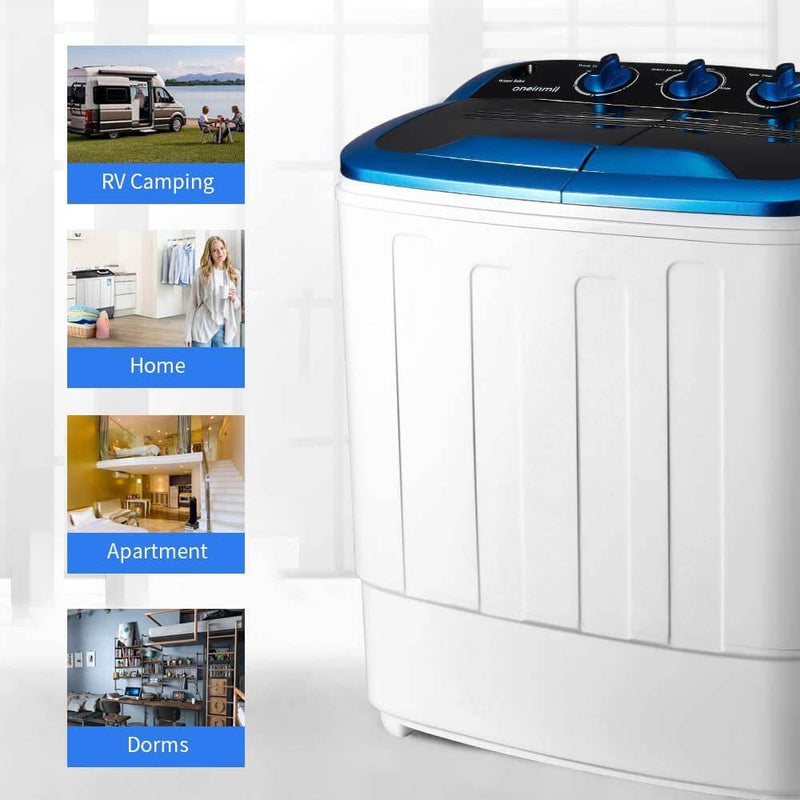 HOMHUM Portable Mini Compact Twin Tub Washing Machine w/Wash and Spin Cycle, 12.5 lbs 2IN1 Washer Spin Dryer, White/Blue