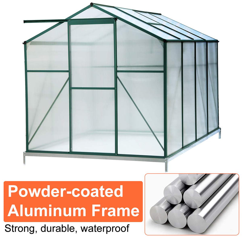 Large Walk-in Greenhouse, 8'(L) x 6'(W) x 6.6'(H) Flower Greenhouse Hot House, UV Protection Greenhouse with Roof Vent & Rain Gutters