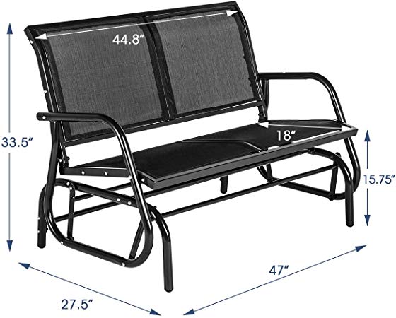 2 Seats Outdoor Swing Glider Loveseat Chair with Powder Coated Steel Frame
