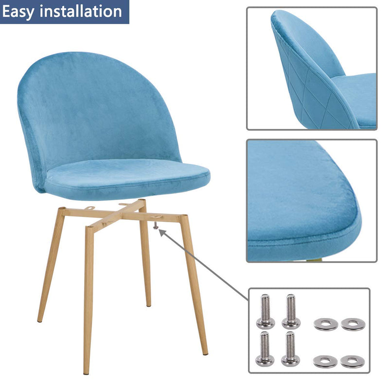 Accent Dining Chairs Upholstered Velvet with Wood Legs Set of 2 Blue