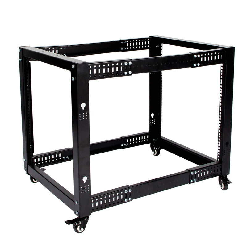12U Network Rack Open Frame Server Rack Shelf Adjustable Depth with Casters