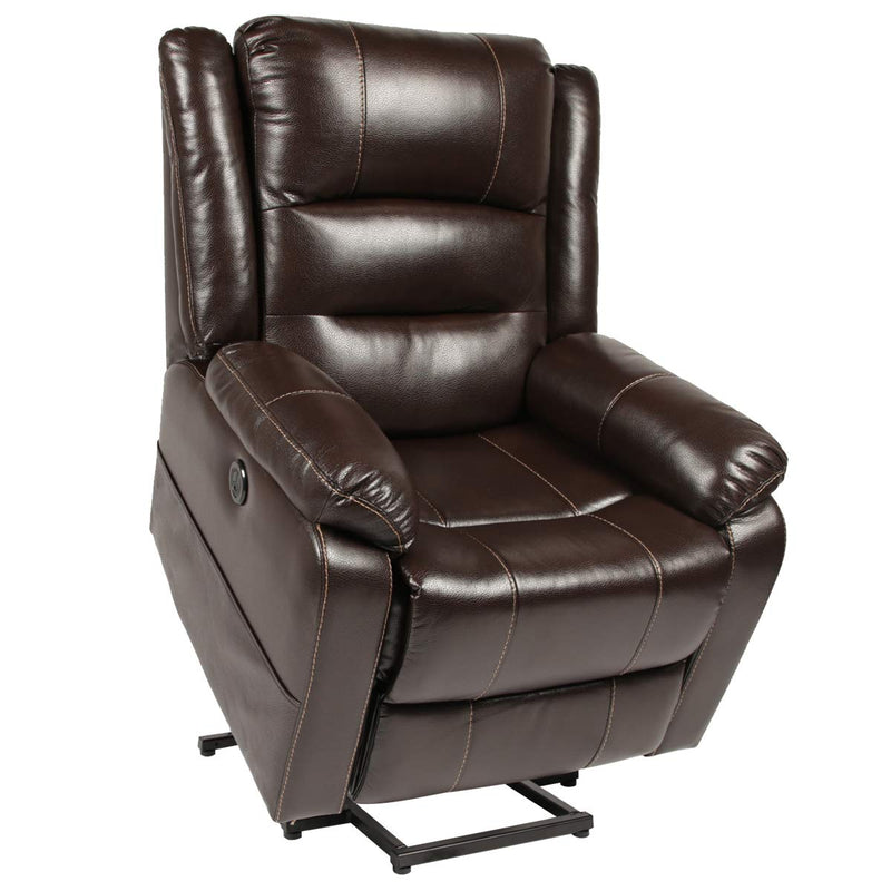 Power Lift Chair Faux Leather Electric Recliner for Elderly, Heated Vibration Massage Sofa with Side Pockets, USB Charge Port & Remote Control, Dark Brown