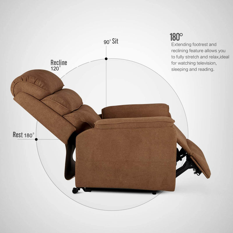 Dual Motor Electric Power Recliner Lift Chair Linen Fabric Electric Recliner for Elderly, Heated Vibration Massage Sofa with Side Pockets & Remote Control, Brown