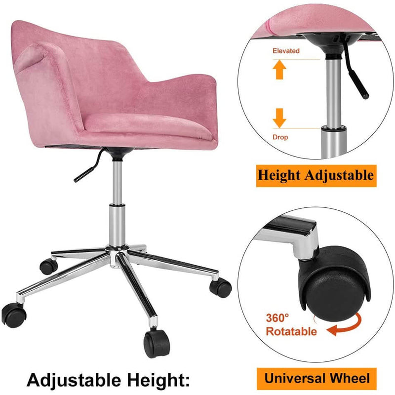 Homhum Desk Chair, Plush Velvet Office Chair for Home or Office, Modern, Comfortble, Nice Task Chair for Computer Desk (Polish Steel-Pink)
